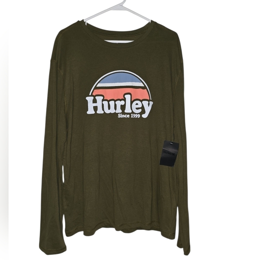 Mens Hurley Olive Graphic Tee with Blue and Coral Accents, XL, NWT!!!